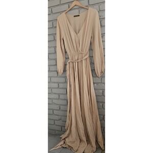 Erika Peña Maxi Dress M/L V-Neck Wrap Surplice Boho Bali Sand Beige Wedding